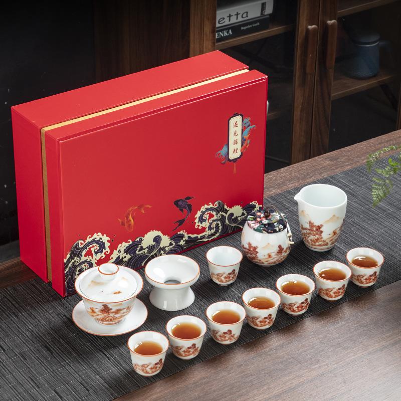 Ceramic Kung Fu Tea Set Simple Gift Box Household Creative Business Gift Mid-Autumn Festival Gift Set