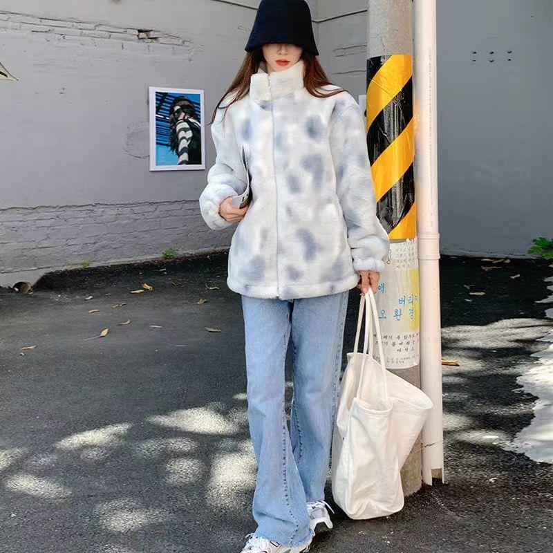 Новое плюшевое пальто из ягненка для женщин, осень и зима, плюшевый утолщенный свободный воротник-стойка, пушистый искусственный мех, хлопковая одежда