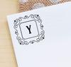 Printtoo Alphabet Y Monogram Initial Square Swirl Border Self Inking Rubber Stamp Office