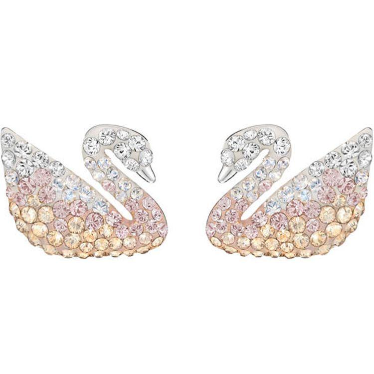 Swarovski Swan Series Pink Gradient Swan Earring Set Necklace Women jewelry 5215037+5215034