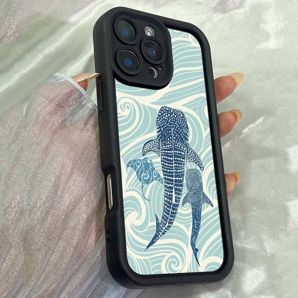 JT520 Летняя китовая акула для iPhone 17 16 15 Pro Max Samsung S26 S25 Ultra A17 A07 A56 A16 A15 A06 Xiaomi 15T Redmi 15c 14C Note 11 12 13 14 Мягкий чехол