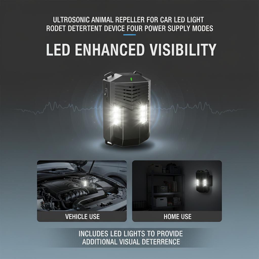 Ultrasonic Animal Repeller For Car Led Light Rodent Deterrent Device Four Power Supply Modes