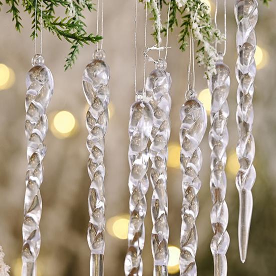 12 Pcs Acrylic Icicles Christmas Ornaments Clear Crystal Icicle Christmas Tree Hanging Decorations for Xmas New Year Holiday Wedding Party Decor