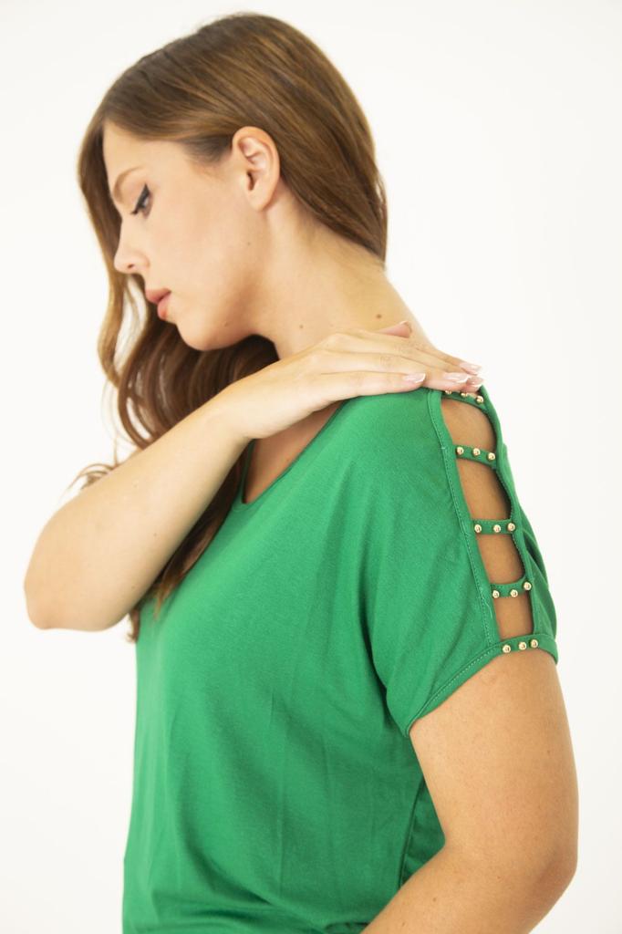 Женская блузка большого размера, вискозная туника большого размера с зелеными плечами и декольте, украшенная жемчугом