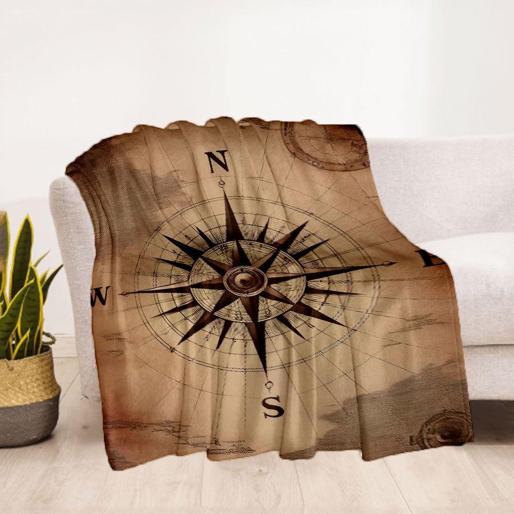 Vintage Compass Rose Nautical Chart Art PrintBlanket Flannel Throw Blanket for Sofa, Bed, Travel, Camping, Office, Couch, Chair, And Bed Gif