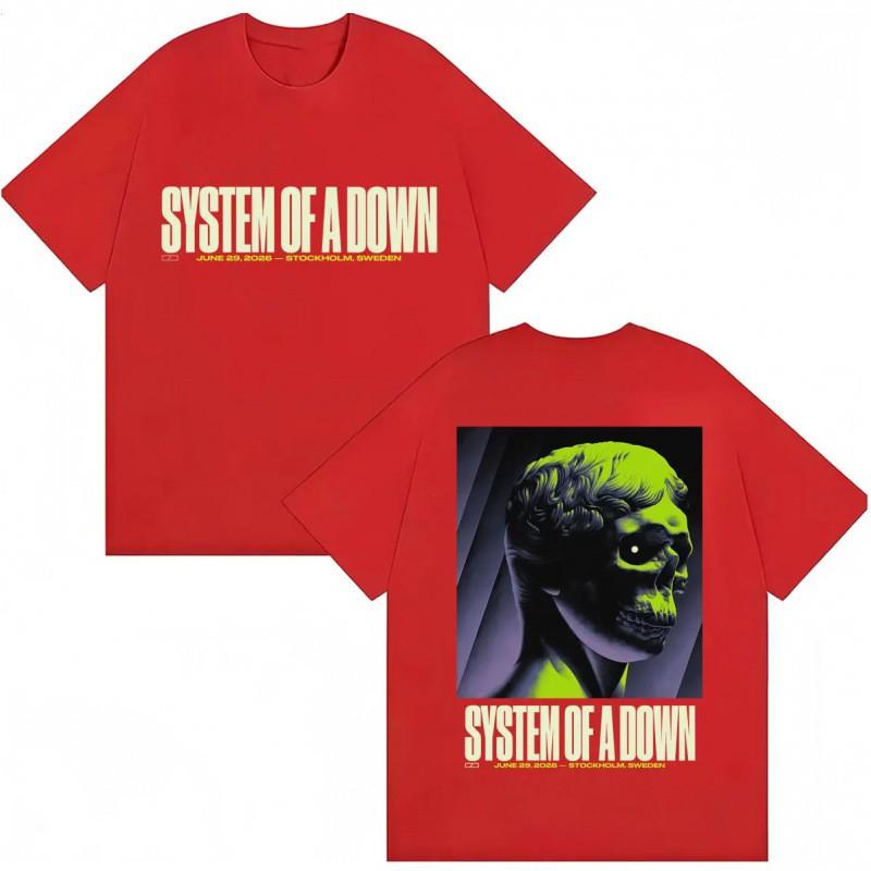System Of A Down EU UK Тур 2026 Графическая футболка Мужская Хлопок Короткий рукав Уличный стиль Футболка