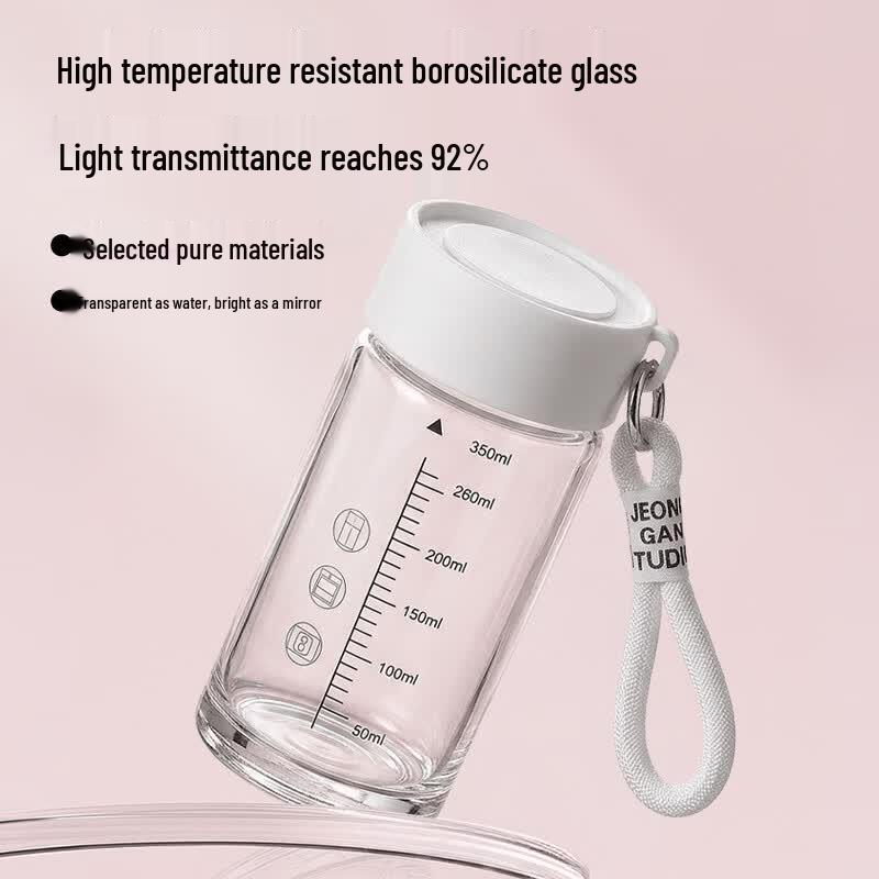 LINGCHEN Portable Borosilicate Glass Cup with Lid and Scale