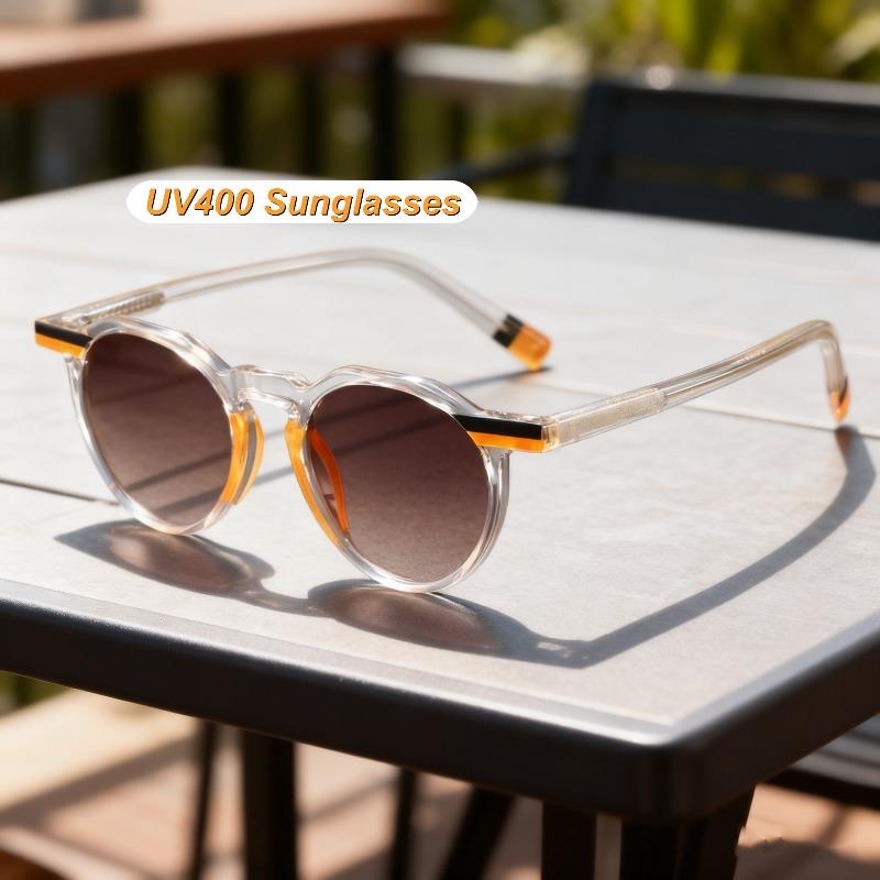 New Fashionable Transparent Round Frame Women's Sunglasses Outdoor Neutral Color Blocked Versatile UV400 Sunscreen Glasses