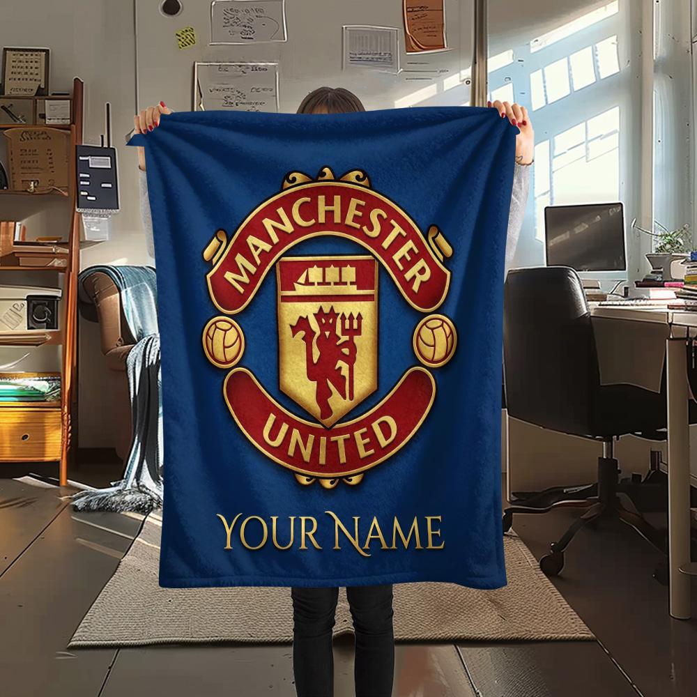 Custom Name Manchester United Flannel Blanket, High quality Comfortable for All Seasons, Home Decor, Warmth and Comfort
