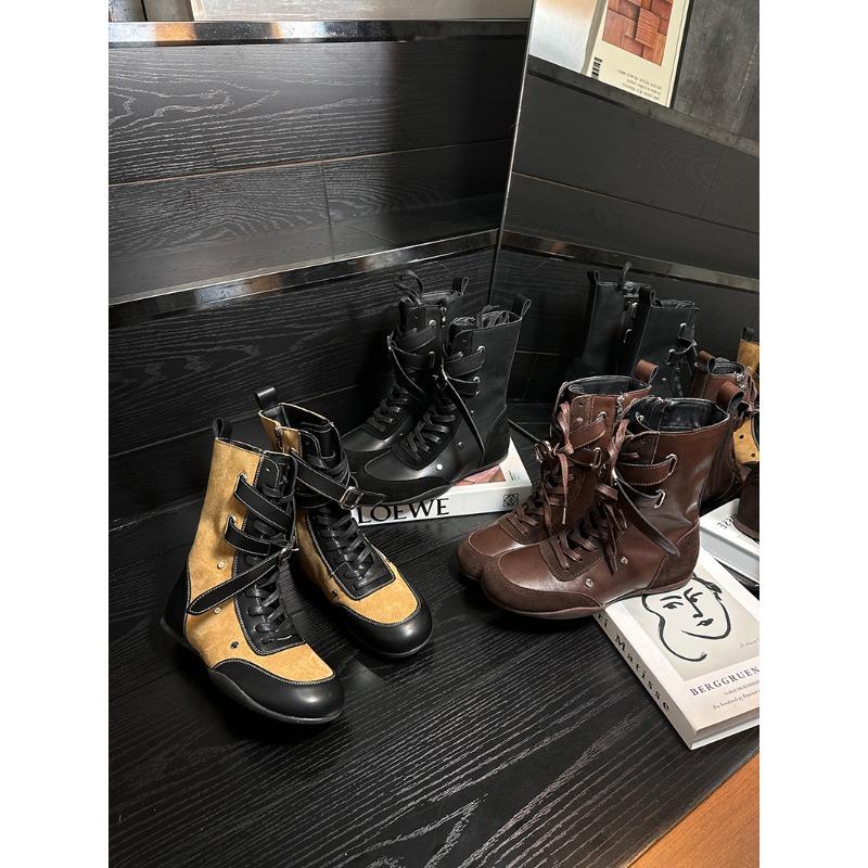 Модная женская обувь 2025 года, новая, с круглым носком, на плоской подошве, с высоким верхом, обувь Dexun, универсальные повседневные ботильоны, ботинки до середины икры