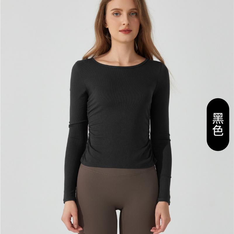 Long Sleeve Yoga Shirt Women Solid Color Slim Fit Gym Top Breathable Ribbed Gym Running Top Female Sportswear Workout Clothes