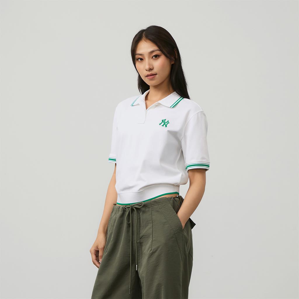Новая женская рубашка-поло MLB New York Yankees MLB Basic Logo SS24, цвет слоновой кости 3FPQB0243-50IVS
