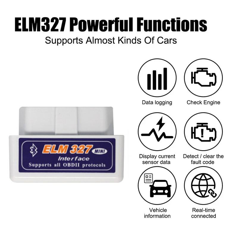 Мини ELM327 Bluetooth OBD2 Сканер Читатель кодов 2025 V1.5/V2.1 Инструменты для диагностики автомобиля Детектор ошибок Check Engine 16-контактный адаптер