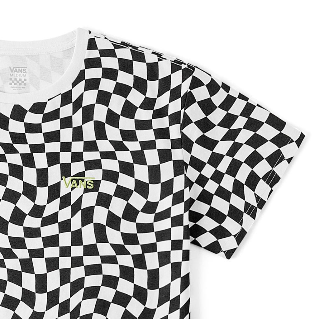 Vans Удобная футболка с коротким рукавом и круглым вырезом, женские топы, черно-белые, в шахматную клетку VN000GTDCWT