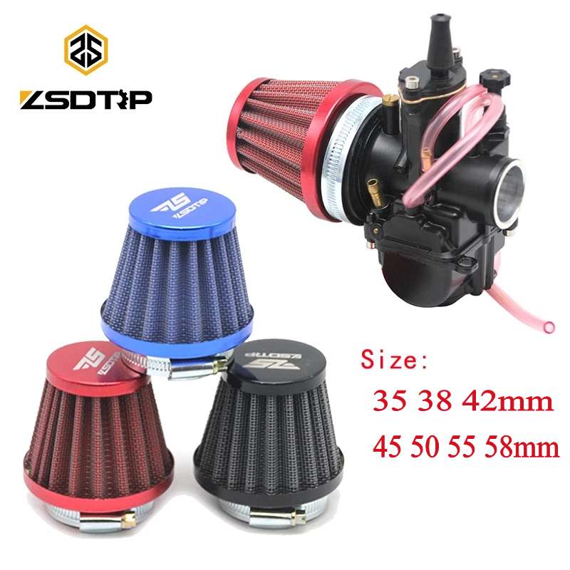 ZSDTRP Universal Motorcycle Carburetor Clamp-On Air Filter 35mm 38mm 42mm 45mm 50mm 55mm 58mm Inlet Tapered Cleaner Fuel Filters5