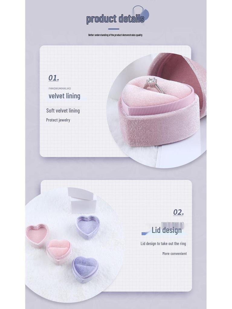 Кольцовочная коробка в форме сердца из фланели для предложений и обручальных колец – Хранение и упаковка ювелирных изделий.