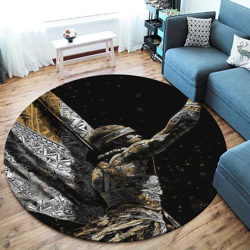 Retro Line Roman Warrior Round Area Rug,Carpet Rug for Living Room Bedroom Sofa Playroom Decor,Non-slip Floor Mat