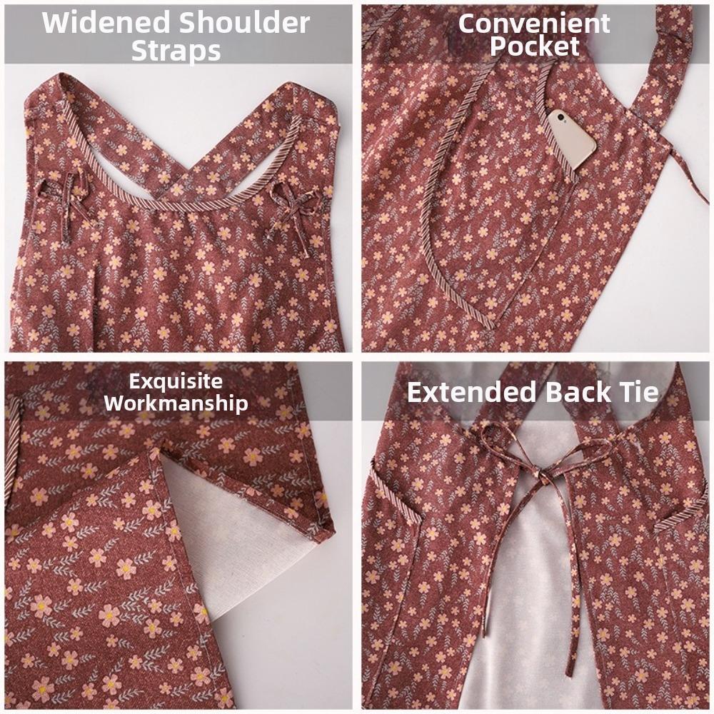Breathable Fabric Floral Bib Apron Oil-Resistant Bib Apron with Pockets Home Kitchen