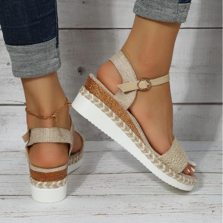 Весенне-летние сандалии на толстой подошве с пряжкой из пеньковой веревки, женские сандалии на плоской подошве с пряжкой