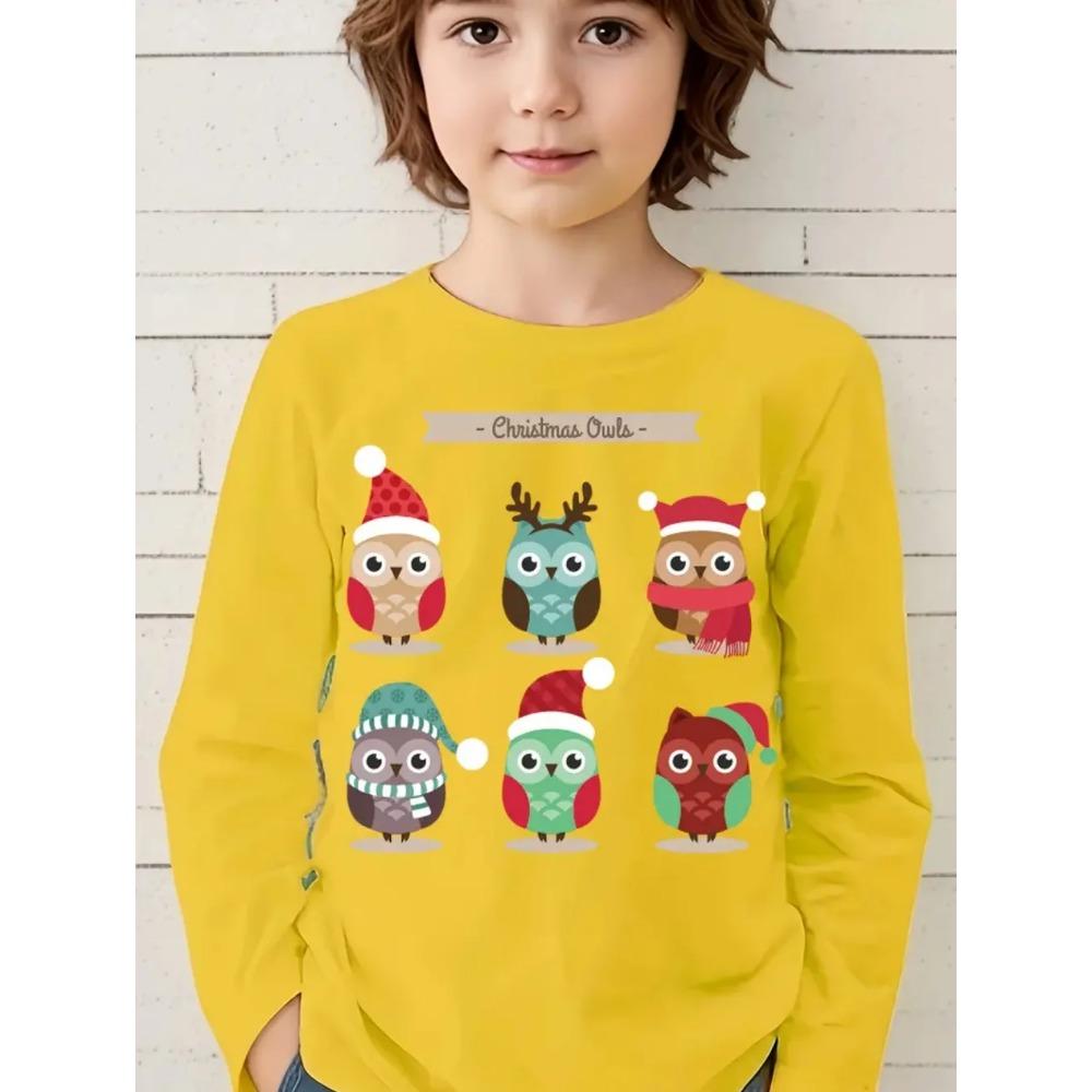Spring and Autumn Round Neck 3D Christmas Theme Printed Top Fashionable Casual Long Sleeved Children's Boy T-shirts
