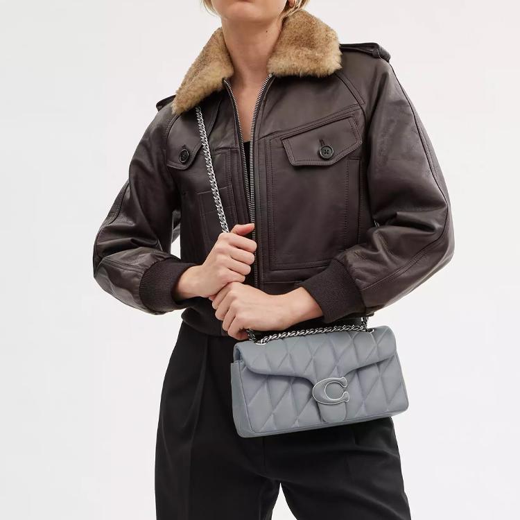 Coach Табби 26 Сумка-хобо с застежкой-защелкой из кожи наппа Сумка через плечо Средний размер Женские сумки Серебристо-серый Синий CP147-LHN19