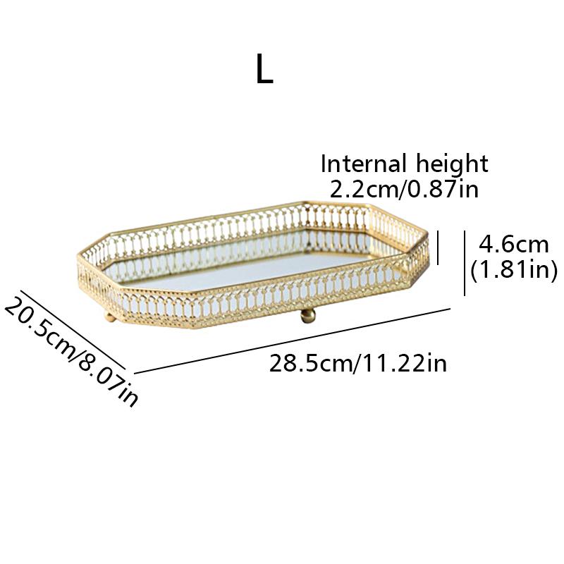 1шт поднос-органайзер для спальни, поднос для украшений, элегантные восьмиугольные подносы для косметики, металлическое настольное зеркало, основание для украшений, 2 размера