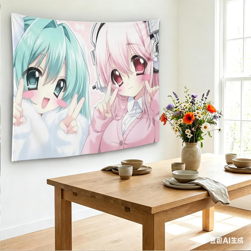 Гобелен Sonico & Аниме Mi-Kku Girl Милый Розово-Мятный Настенный Декор Для Комнаты Подростка Общежития Несколько Размеров