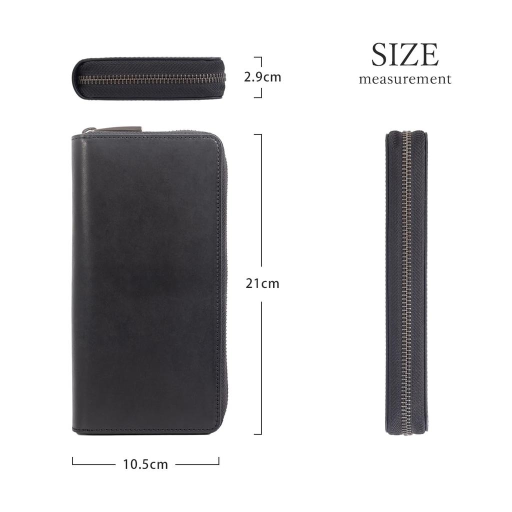 Large 24 Long Genuine YKK Round Coin Purse Inner Leather Carbon [Dom Teporna] Men's Wallet, Capacity, Cards, Wallet, Leather, Zipper, Zipper,