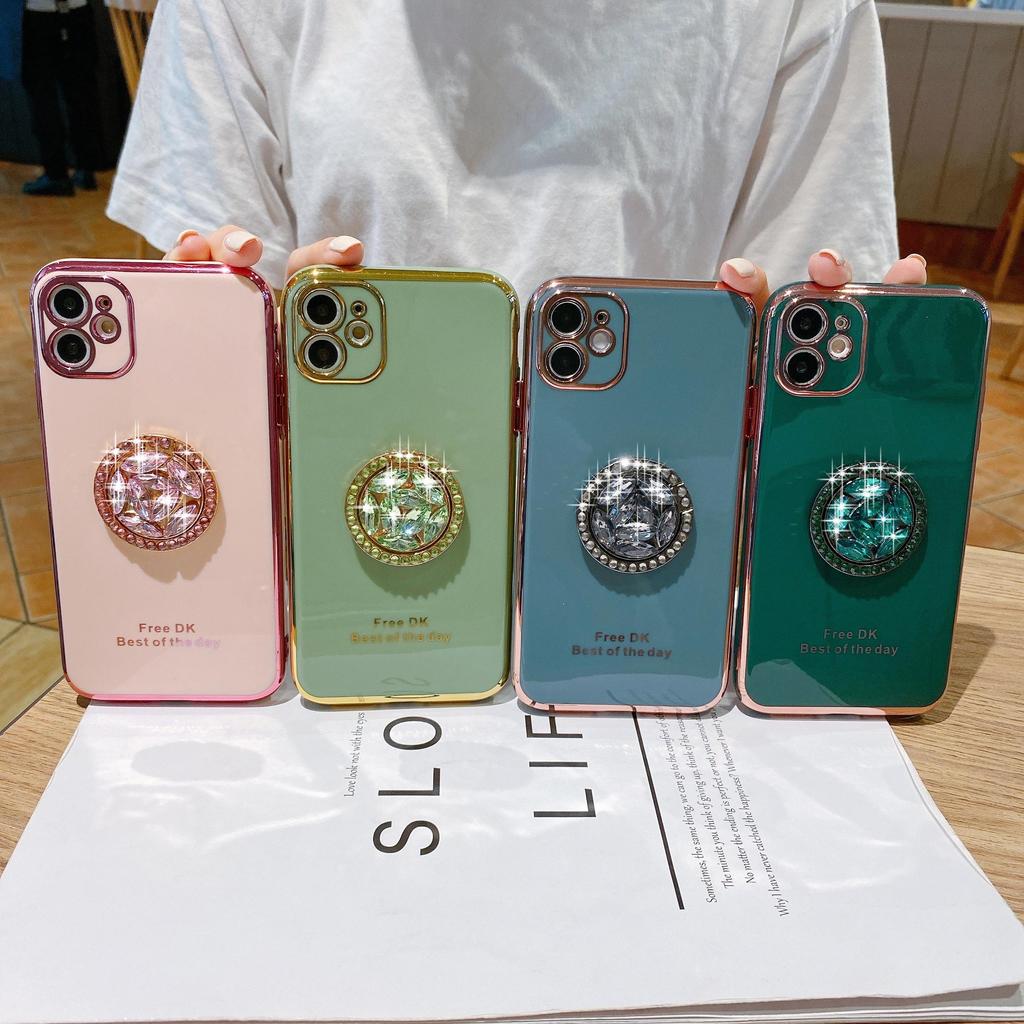 Finger Ring Bling Glitter Diamond Plating Color Bumper Phone Case For iPhone 14 Samsung Huawei Xiaomi Stand Holder Soft Silicone Shockproof Back Cover