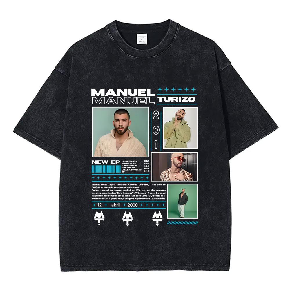 Rapper Manuel Turizo Album Washed Vintage Tshirt Summer Men Women Hip Hop Fashion Pop Music T Shirts Unisex Cotton Tshirt