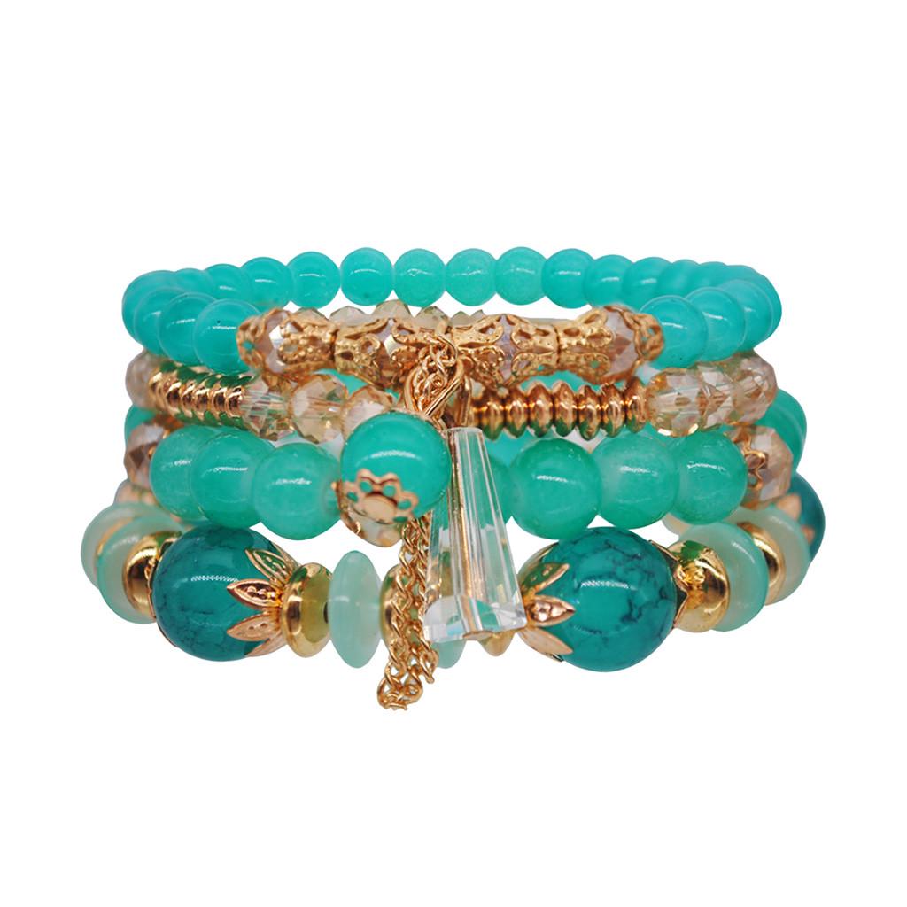 Женский богемный браслет на руку с многочисленными кругами из жемчуга и кристаллов в стиле океана