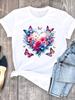 (Азиатский размер) Одежда Повседневная сладкая цветочная тенденция 90-х годов О-образный вырез Футболка женская с коротким рукавом Модная женская футболка с принтом Женские графические футболки