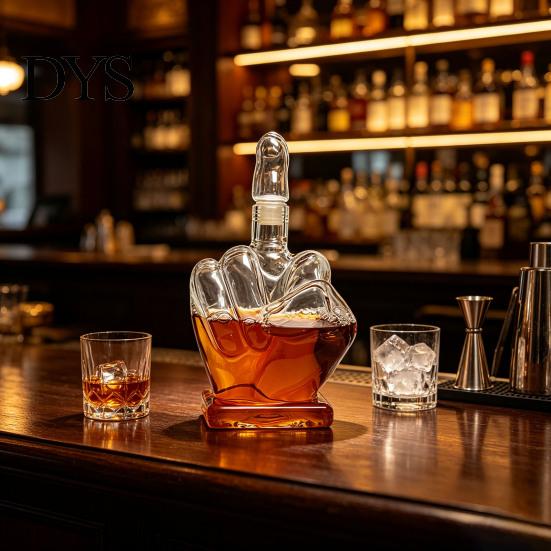Father's Day Present Middle Finger Whiskey Decanter, 1000ml Glass Fist Dispenser with Stopper, Creative Wine Serving Carafe Unique Hand Shape