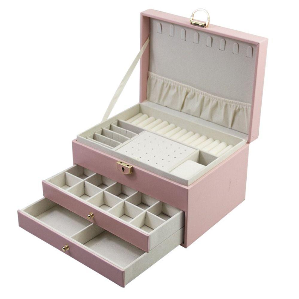 Lockable Storage Box Leather Jewelry Packaging Box Multi-function Double Layer Jewelry Box  Travel