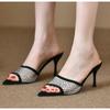 Fashion Fashionable Versatile High Heel Slippers Pointed Toe Rhinestone Decorated One-piece Strap Sandals Casual Elegant Ladies Shoes
