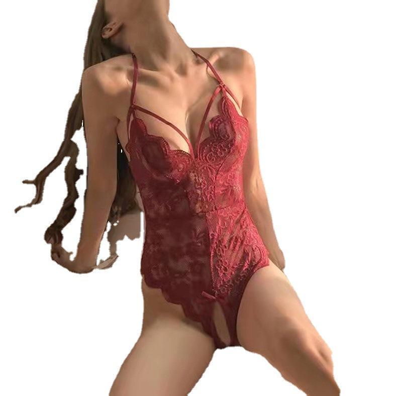 Sexy lingerie sexy female lace perspective small chest temptation suspender open crotch free onesie
