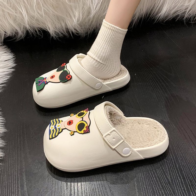 Водонепроницаемые милые пушистые тапочки мультяшная модная сумка голова тапочки на толстой подошве хлопковые тапочки женские 2025 зима новые модели