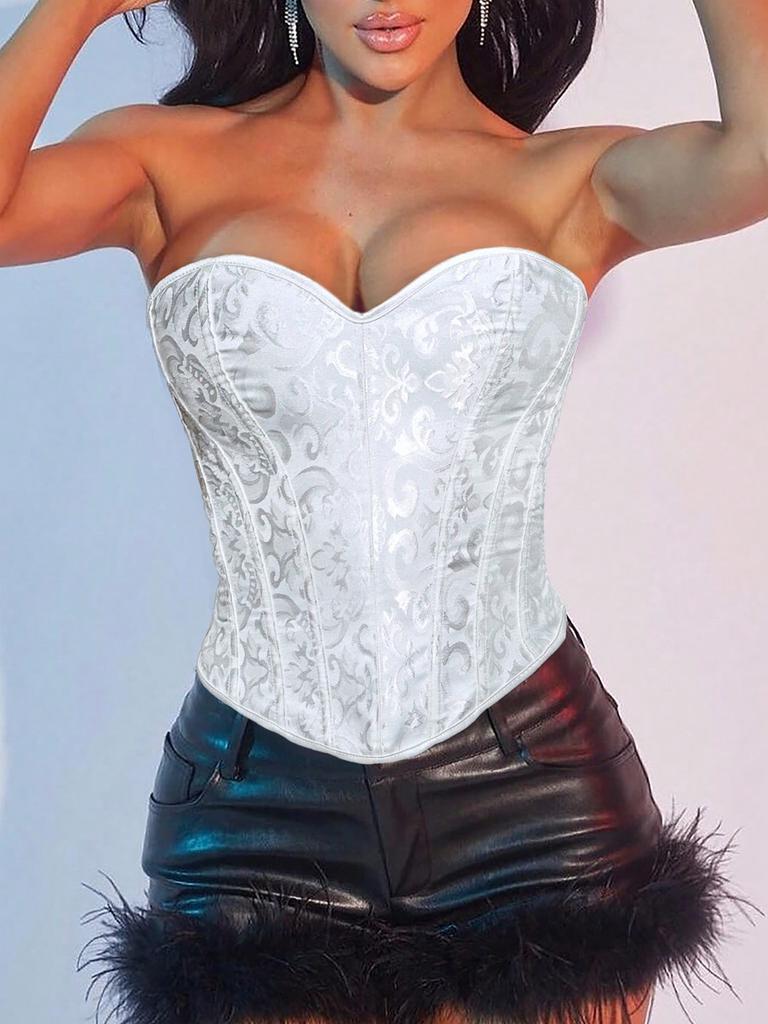 Rose Beauty A  Jacquard Grommet Lace Up Back Corset