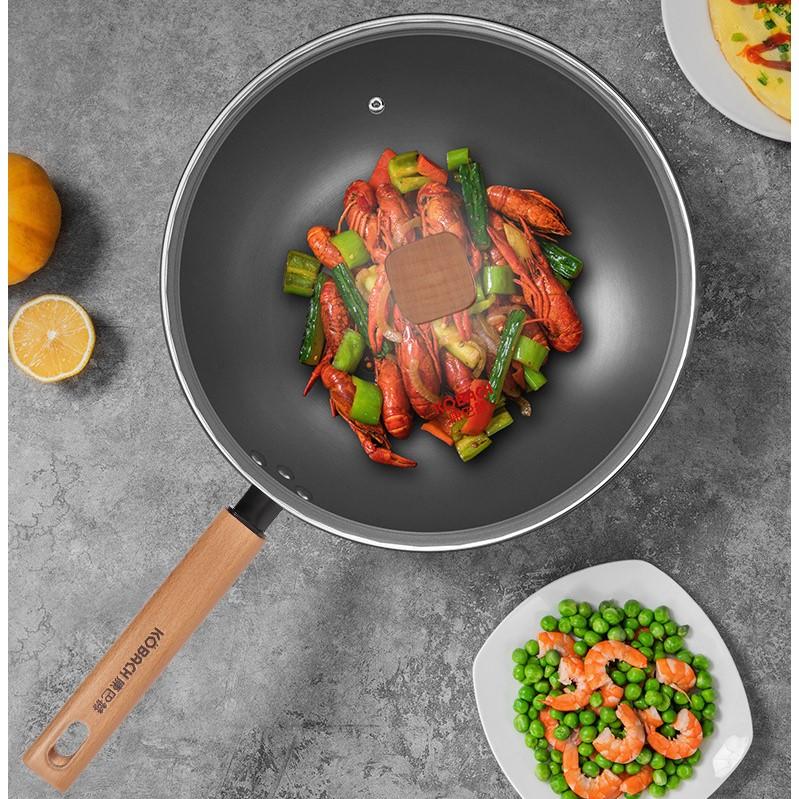 Сковорода-вок, железный вокс с плоским дном 12,5 дюйма, воки и сковороды для жарки с крышкой, вок из углеродистой стали подходят для всех плит