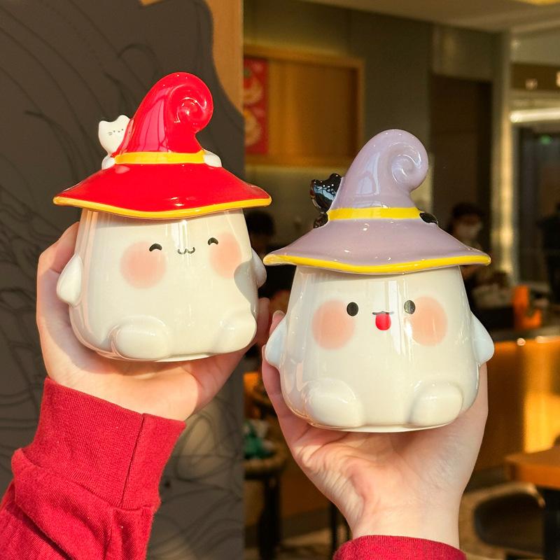 Хэллоуин милая чашка-привидение девушка керамическая кружка с крышкой ложкой офисная парная кофейная чашка сувенир