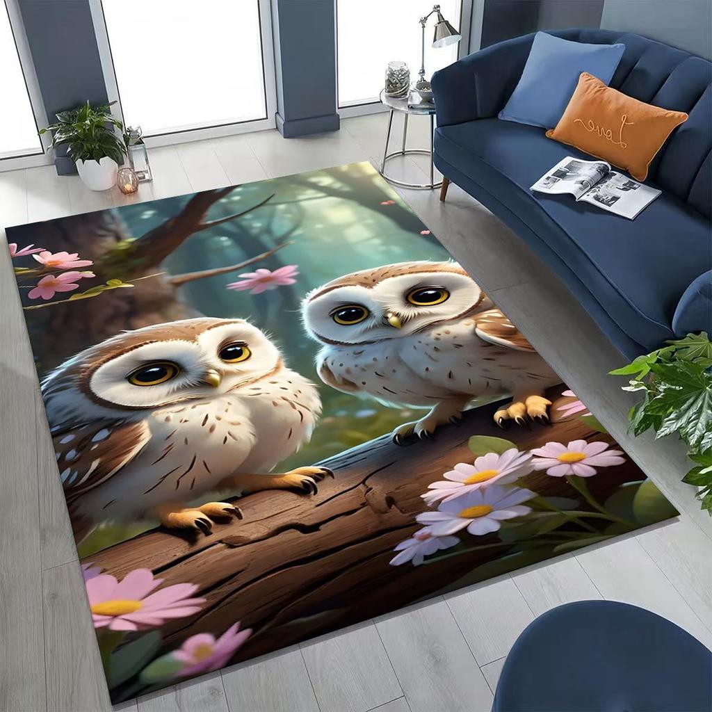 2026 New Mysterious Owl Colorful Cartoon Birds Rug for Bedroom Living Room Sofa Home Doormat Decor,Large Kid Non-slip Floor Mat