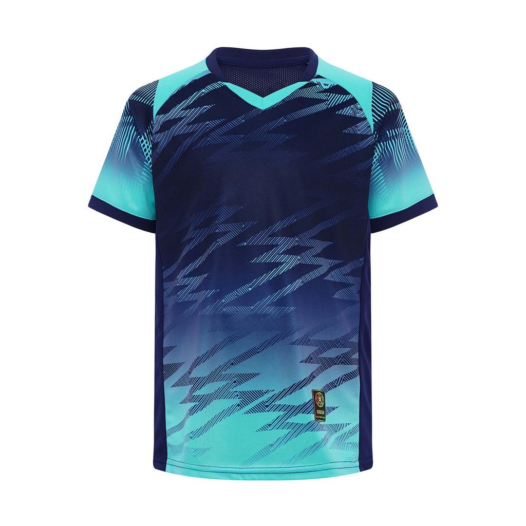 Boys Football Training Tracksuit V Neck Short Sleeve Contrast Color Print T Shirt Drawstring Elastic Waistband Shorts