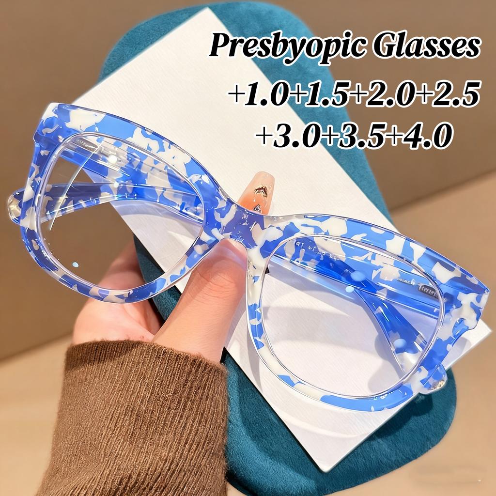 Transparent Purple Blue Frame Reading Glasses 3colors Women Personality Decorative Eyewear Fashion Printing Far Sight Eyeglasses