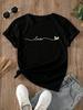 2025 New Casual Minimalist Heart & Letter Print Short Sleeve T-Shirt Graphic Tees Women Simple T Shirt Clothing Tee Female Tops