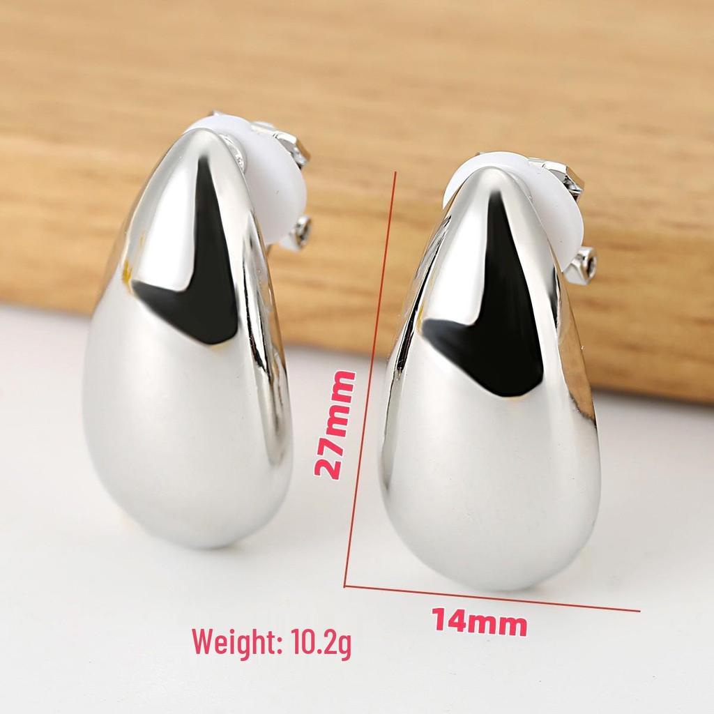 Trendy Water Drop C-Shaped Lightweight Stud Earrings with Versatile Bean Ear Cuffs