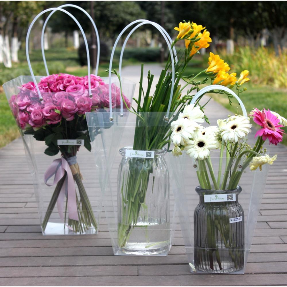 Transparent Bouquet Carrier Bag Plastic Clear Tote Bag Brand New Flower Gift Packing Box