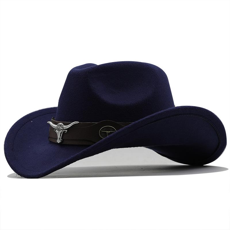 Top Hat Ethnic Style Cow Label Western Cowboy Top Hat Rolled Edge Retro Riding Hat Wool Felt Hat