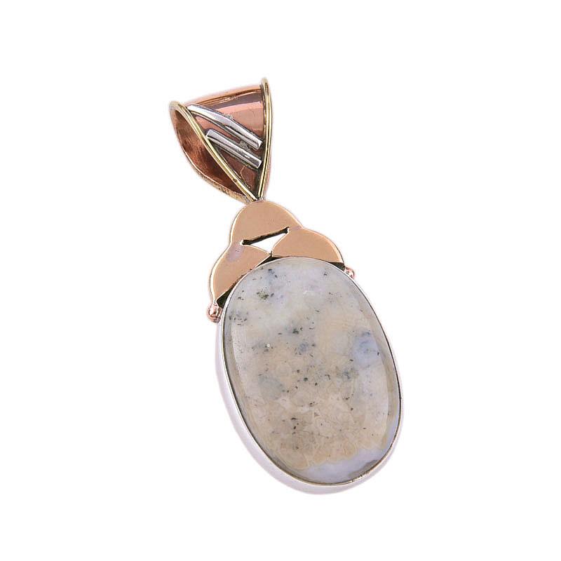 Natural Dendrite Opal 925 Solid Sterling Silver Gift TwoTone Pendant 1.75" D7Y59