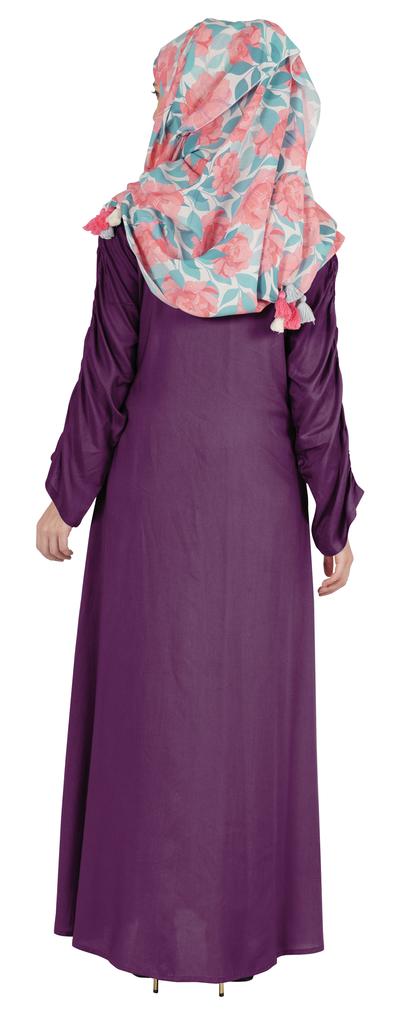 Bimba Islamic Clothes For Women Long Dress With Printed Hijab Scarf Rayon Abaya Maxi Front Button Muslim