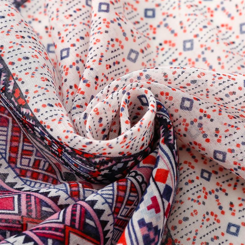 Boho Chic Floral Print Tassel Scarf for Women - Lightweight Polyester, Windproof & Sun-Protective Shawl with Ethnic Patterns